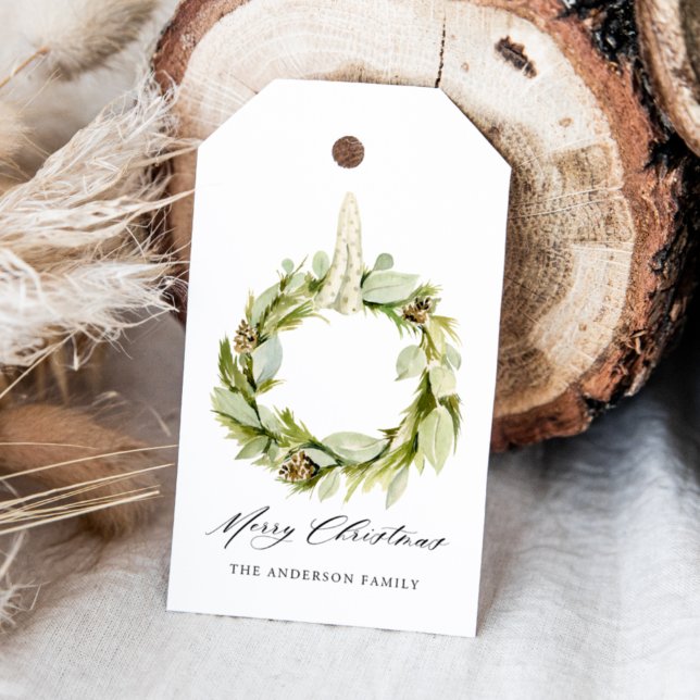 Boho Watercolor Greenery Wreath Geschenkanhänger (Von Creator hochgeladen)