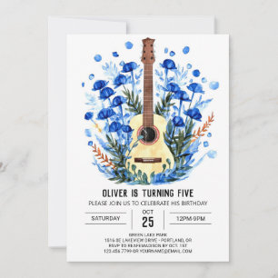 Boho Watercolor Guitar Boy Birthday Einladung