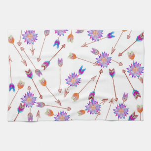 Boho Watercolor-handgemalte Blume und Pfeile Geschirrtuch