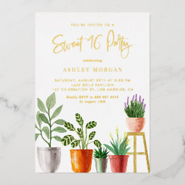 Boho Watercolor Indoors Pflanze 16 . Geburtstag Pa Folieneinladung