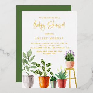 Boho-Watercolor-Innenraum-Pflanzen-Baby-Party Folieneinladung