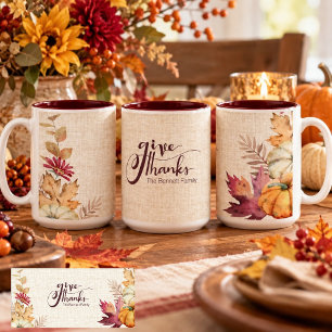 Boho-Watercolor-Kürbis & Blätter Thanksgiving Zweifarbige Tasse