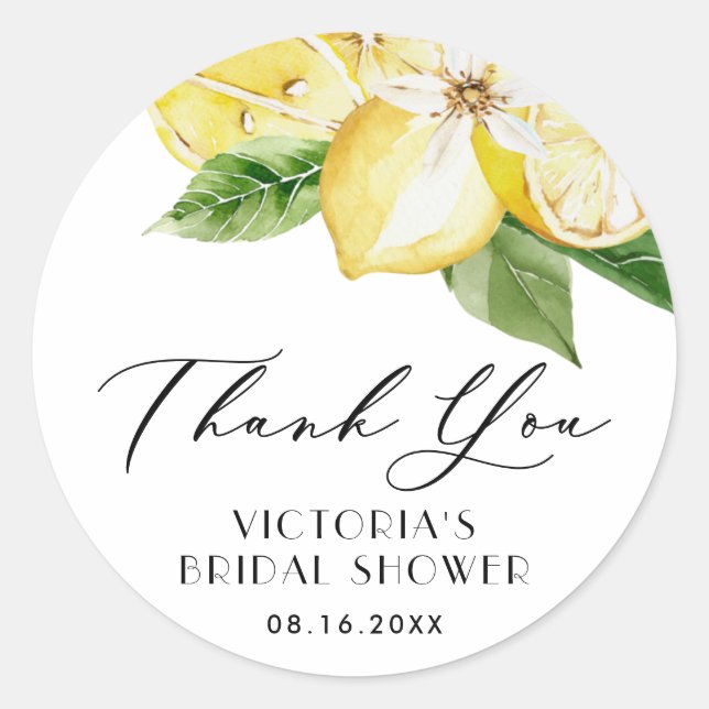 Boho Watercolor Lemon Brautparty Vielen Dank Runder Aufkleber (Vorderseite)