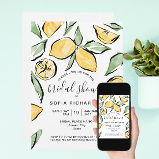 Boho Watercolor Lemon Citrus Greenery Summer Einladung