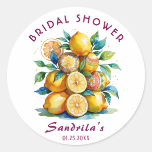 Boho Watercolor Lemon Mediterranes Brautparty Runder Aufkleber