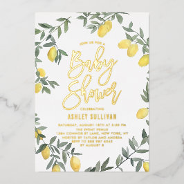Boho Watercolor Lemon Wreath Baby Shower Folieneinladung