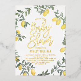 Boho Watercolor Lemon Wreath Baby Shower Folieneinladung