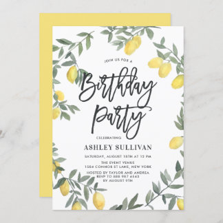 Boho Watercolor Lemon Wreath Birthday Party Einladung