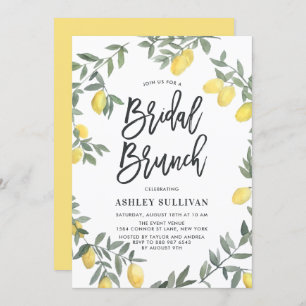 Boho Watercolor Lemon Wreath Bridal Brunch Einladung