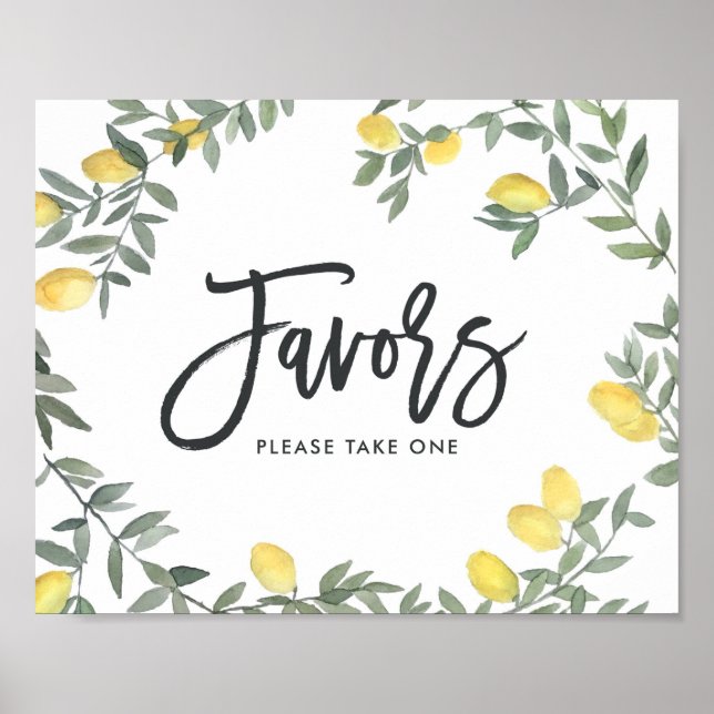 Boho Watercolor Lemon Wreath Gastgeschenke Hochzei Poster (Vorne)