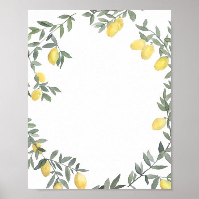 Boho Watercolor Lemon Wreath Summer Poster (Vorne)