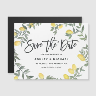 Boho Watercolor Lemon Wreath Summer Save the Date Magneteinladung