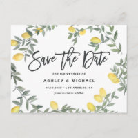 Boho Watercolor Lemon Wreath Summer Save the Date