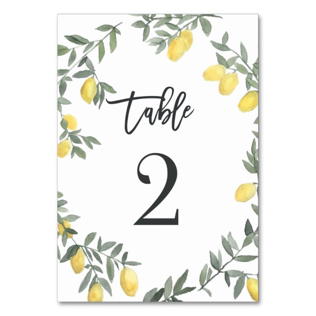 Boho Watercolor Lemon Wreath Table 2 Tischnummer (Vorderseite)
