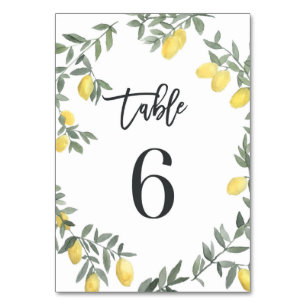 Boho Watercolor Lemon Wreath Table 6 Tischnummer