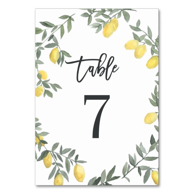Boho Watercolor Lemon Wreath Table 7 Tischnummer (Vorderseite)