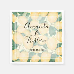 Boho Watercolor Lemons Greenery Serviette