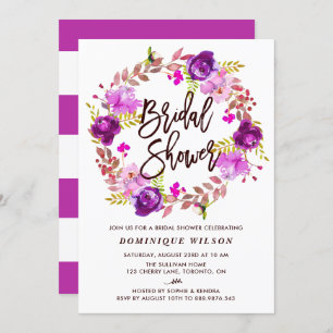 Boho Watercolor Lila Blumenkranz-Brautparty Einladung
