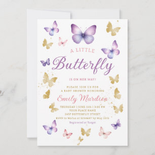 Boho Watercolor lila Butterfly Girl Babydusche Einladung