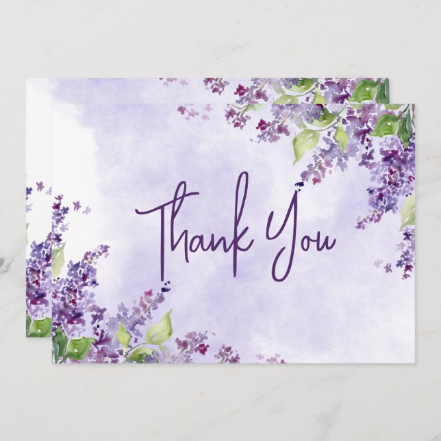 Boho Watercolor Lilac Blume Hochzeit Dankeskarte (Vorne/Hinten)