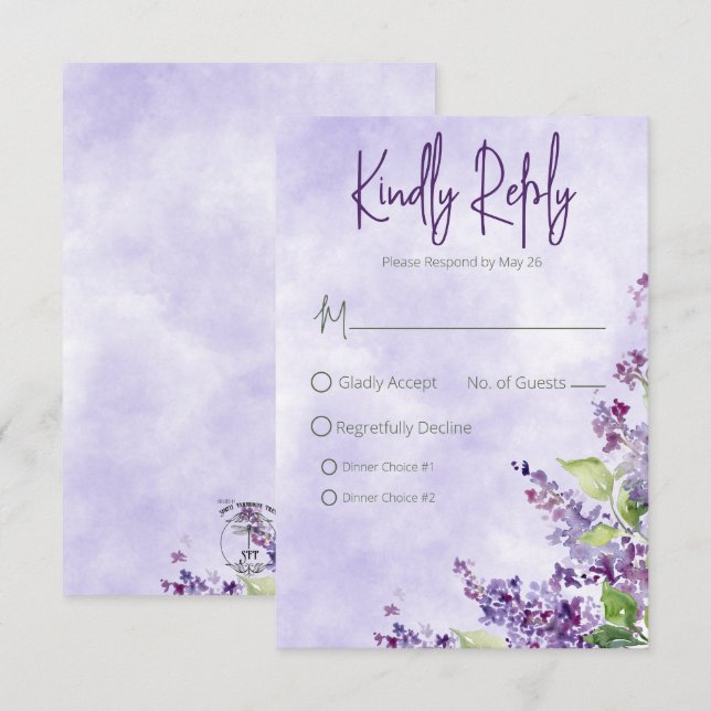 Boho Watercolor Lilac Blume Hochzeit RSVP Karte (Vorne/Hinten)