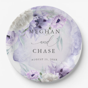 BOHO Watercolor Lilac Poppies Pappteller