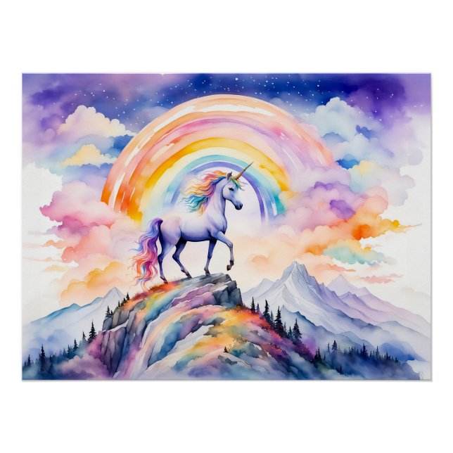 Boho Watercolor Magical Unicorn Unter dem Glühen R Poster (Vorderseite)