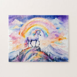 Boho Watercolor Magical Unicorn Unter dem Glühen R Puzzle