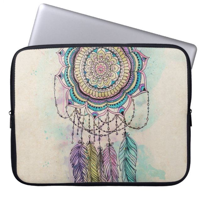 Boho Watercolor Mandala Dreamcatcher Laptopschutzhülle (Vorderseite)