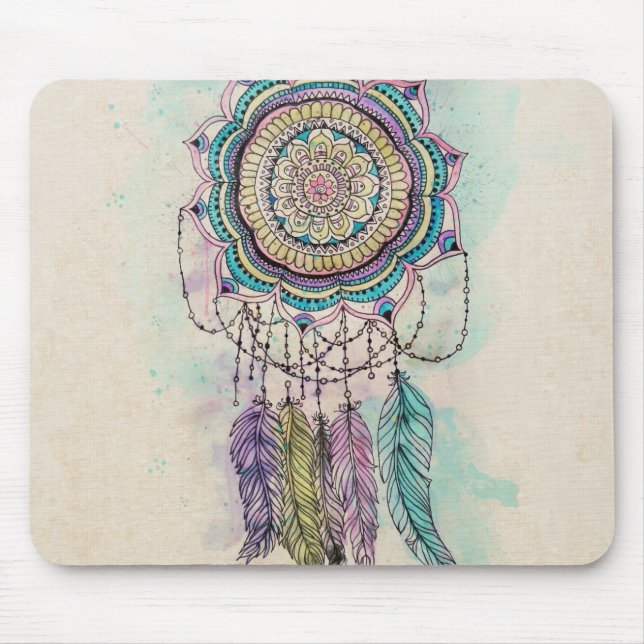 Boho Watercolor Mandala Dreamcatcher Mousepad (Vorne)