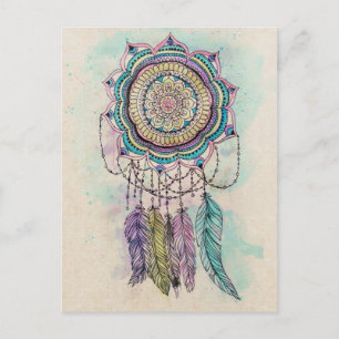 Boho Watercolor Mandala Dreamcatcher Postkarte