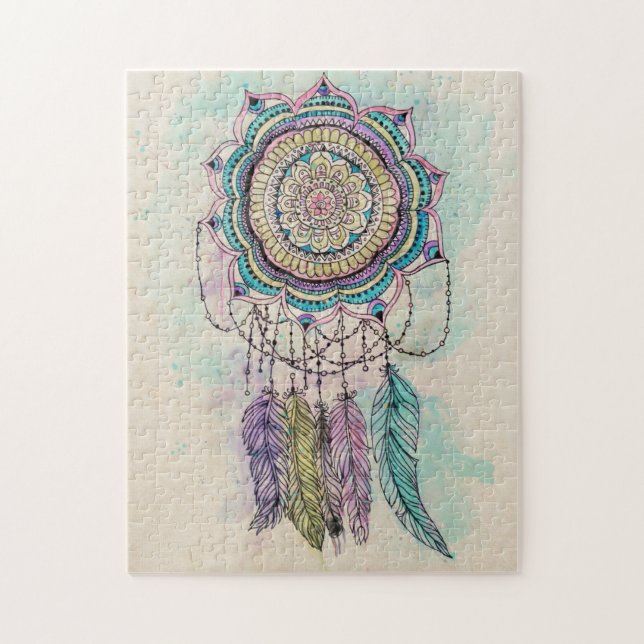 Boho Watercolor Mandala Dreamcatcher Puzzle (Vertikal)