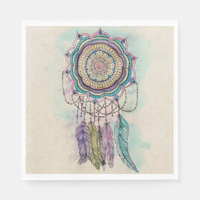 Boho Watercolor Mandala Dreamcatcher Serviette (Vorderseite)