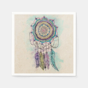 Boho Watercolor Mandala Dreamcatcher Serviette