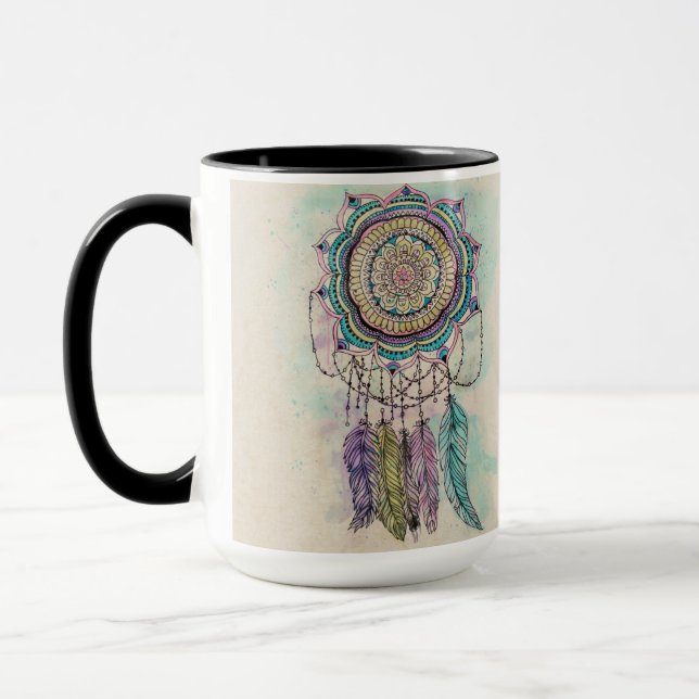 Boho Watercolor Mandala Dreamcatcher Tasse (Links)
