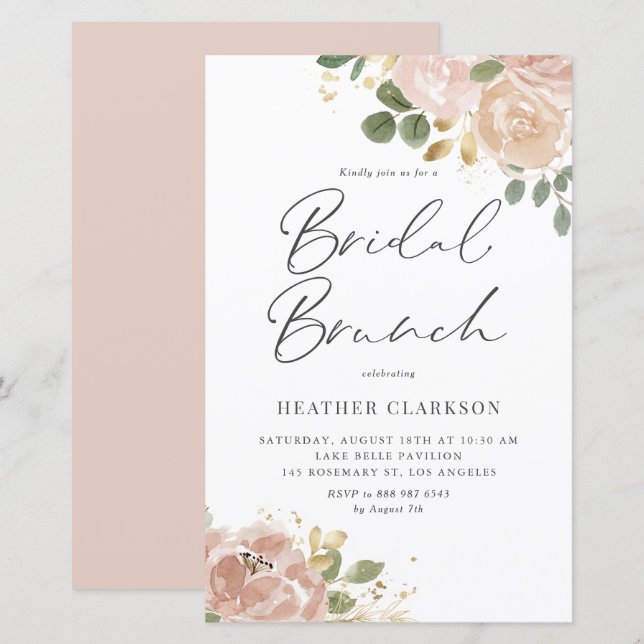 Boho Watercolor Mauve Peach Blume Bridal Brunch (Vorne/Hinten)