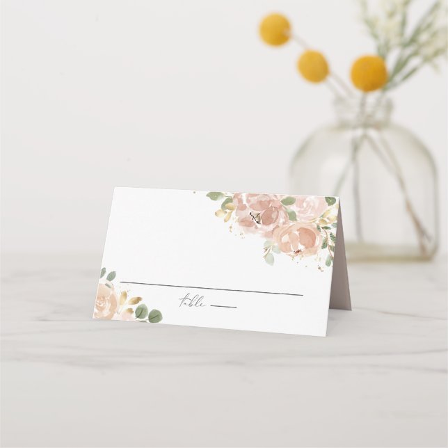 Boho Watercolor Mauve Peach Blume Hochzeit Platzkarte (Vorderseite)