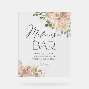 Boho Watercolor Mauve Peach Blume Mimosa Bar Acrylschild