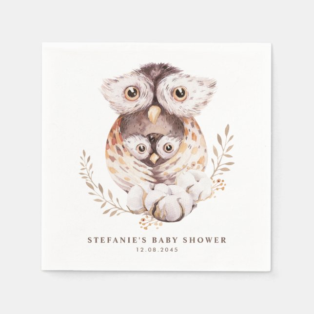 Boho Watercolor Mommy and Baby Owl Baby Shower Serviette (Vorderseite)