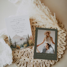 Boho Watercolor Mountain Wedding Einladung