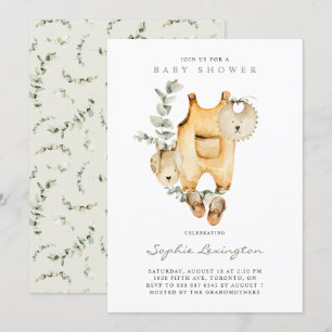 Boho Watercolor Overalls Eucalyptus Baby Showroom Einladung