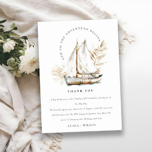Boho Watercolor Palm Sailboat Seascape Wedding Dankeskarte