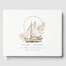 Boho Watercolor Palm Sailboat Seascape Wedding Gästebuch