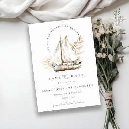 Boho Watercolor Palm Sailboat Seascape Wedding Save The Date