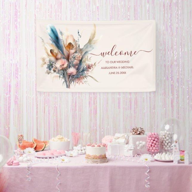 Boho Watercolor Pampas Grass Wedding Banner (Party)