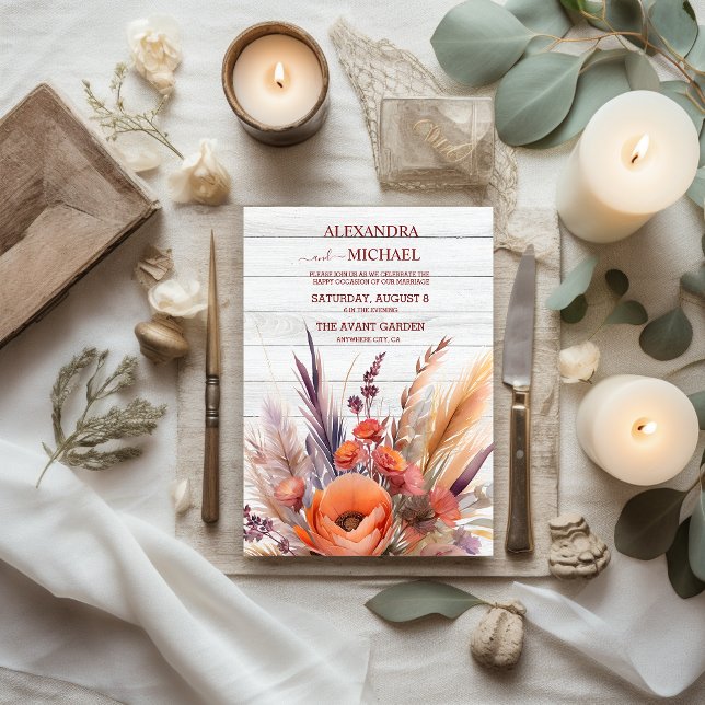 Boho Watercolor Pampas Grass Wedding Einladung (Von Creator hochgeladen)