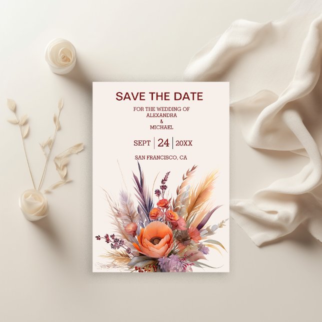 Boho Watercolor Pampas Grass Wedding Save The Date (Von Creator hochgeladen)