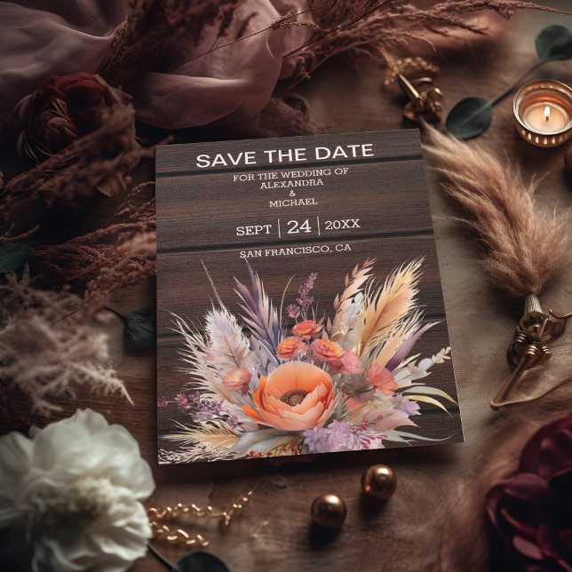Boho Watercolor Pampas Grass Wedding Save The Date (Von Creator hochgeladen)