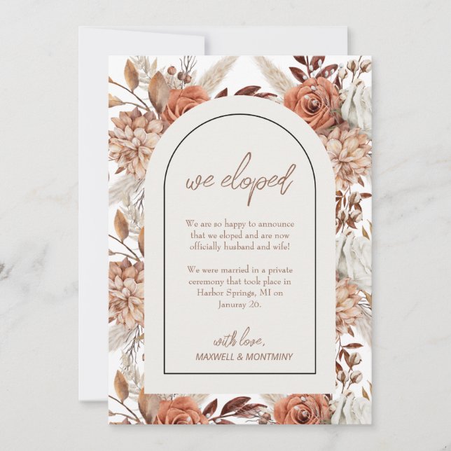 Boho Watercolor Pampas Wedding Announcement Card Einladung (Vorderseite)