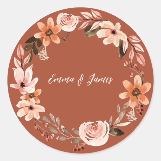Boho Watercolor Personalisierter Untersetzer Runder Aufkleber (Vorderseite)